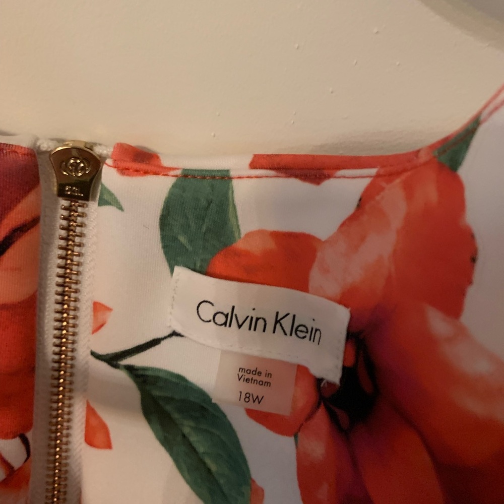 Calvin Klein Womens Dress White/red Size 18w Plus Floral High-Low A-Line $199